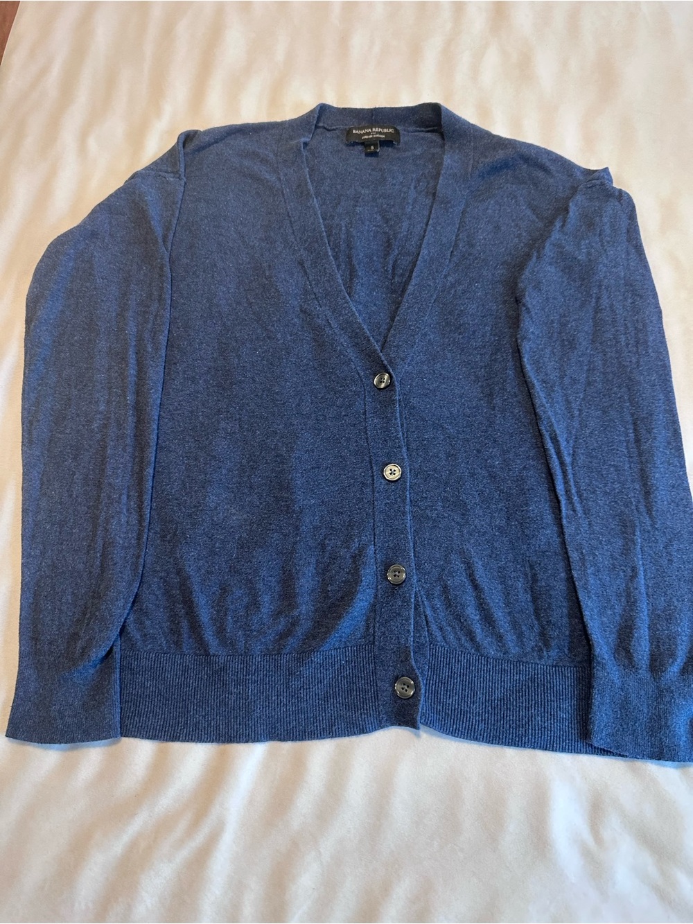 Banana Republic Navy Blue V-Neck Button-Up Cardigan